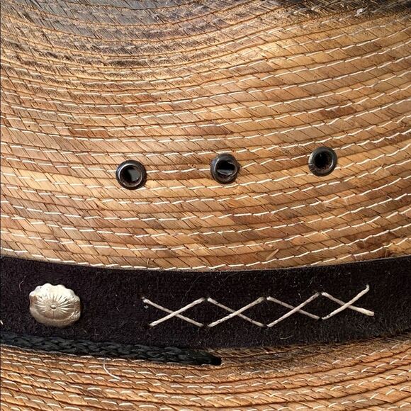 Brown Straw Cowboy Hat Beaded Band Sz  7 1/2 (M/L) Boho Western Vacation